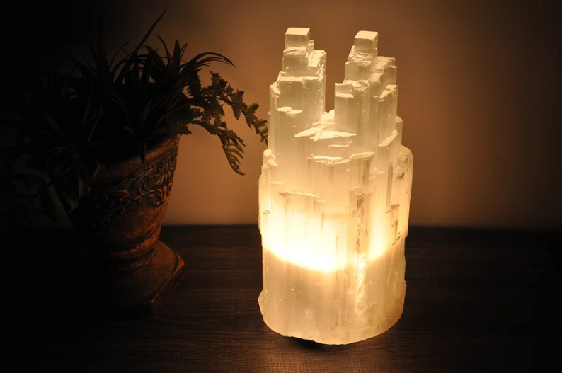 Selenite Crystal Skyscraper Twin Tower Lamp, Electric Cord & Bulb, 30 Cm - 12 Inch Height - Etsy | Etsy (Global)