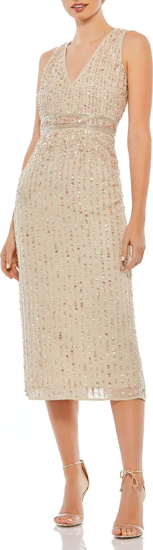 Mac Duggal Sequined Sleeveless V-Neck Midi Sheath Dress | Nordstrom | Nordstrom