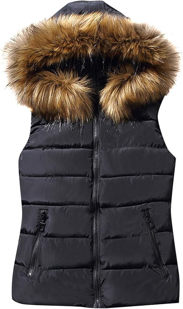 FLITAY Women's Sleeveless Hoodie Vest Quilted Winter Slim Fit Vest Coat | Amazon (US)