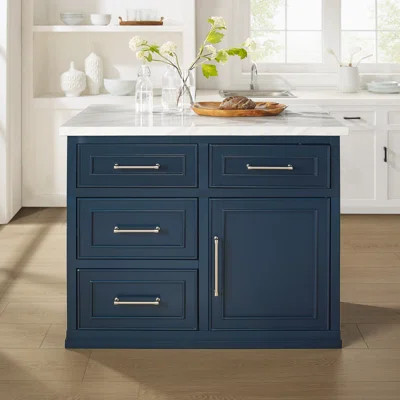 42" W Solid and Manufactured Wood Kitchen Island with Faux Marble Top | Wayfair North America