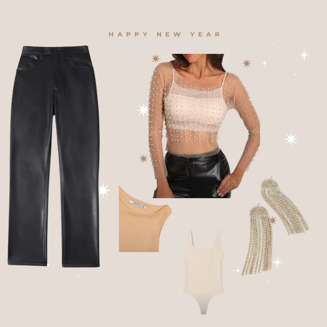 Grab this cute embellished top for under $30 and pair with faux leather pants for a fun, easy look🖤 Wear over a cropped tank…or a nude bodysuit if you don’t want to show as much skin✨

#fauxleather
#newyearsoutfit

#LTKstyletip #LTKHoliday #LTKunder100