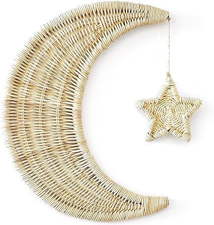 BEBE BASK Handmade Rattan Moon Wall Décor with Star - Moon Decor - 100% Natural Organic Rattan M... | Amazon (US)