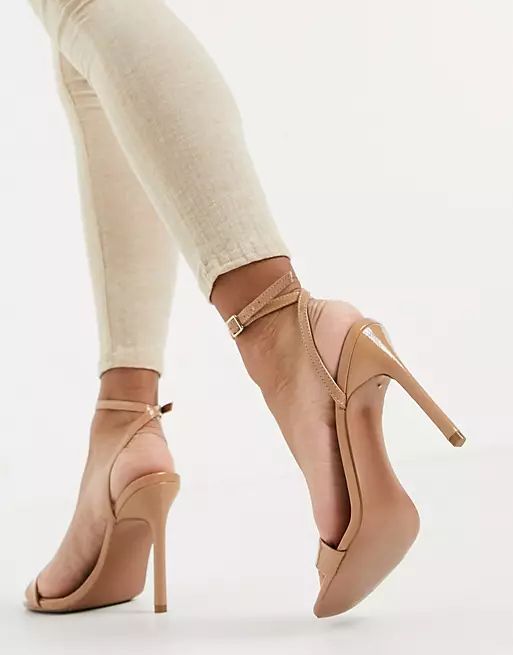 ASOS DESIGN Nala barely there heeled sandals in beige patent | ASOS (Global)