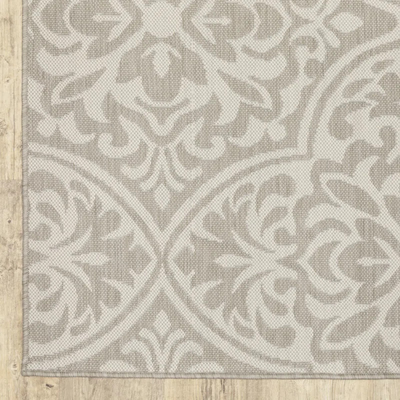 Mccandless Damask Gray/Ivory Indoor-Outdoor Area Rug | Wayfair North America