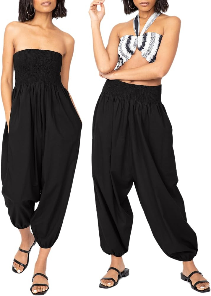 likemary Harem Pants Women Jumpsuits – Romper Pulls Down into Boho Cotton Pants – Petite Capr... | Amazon (US)