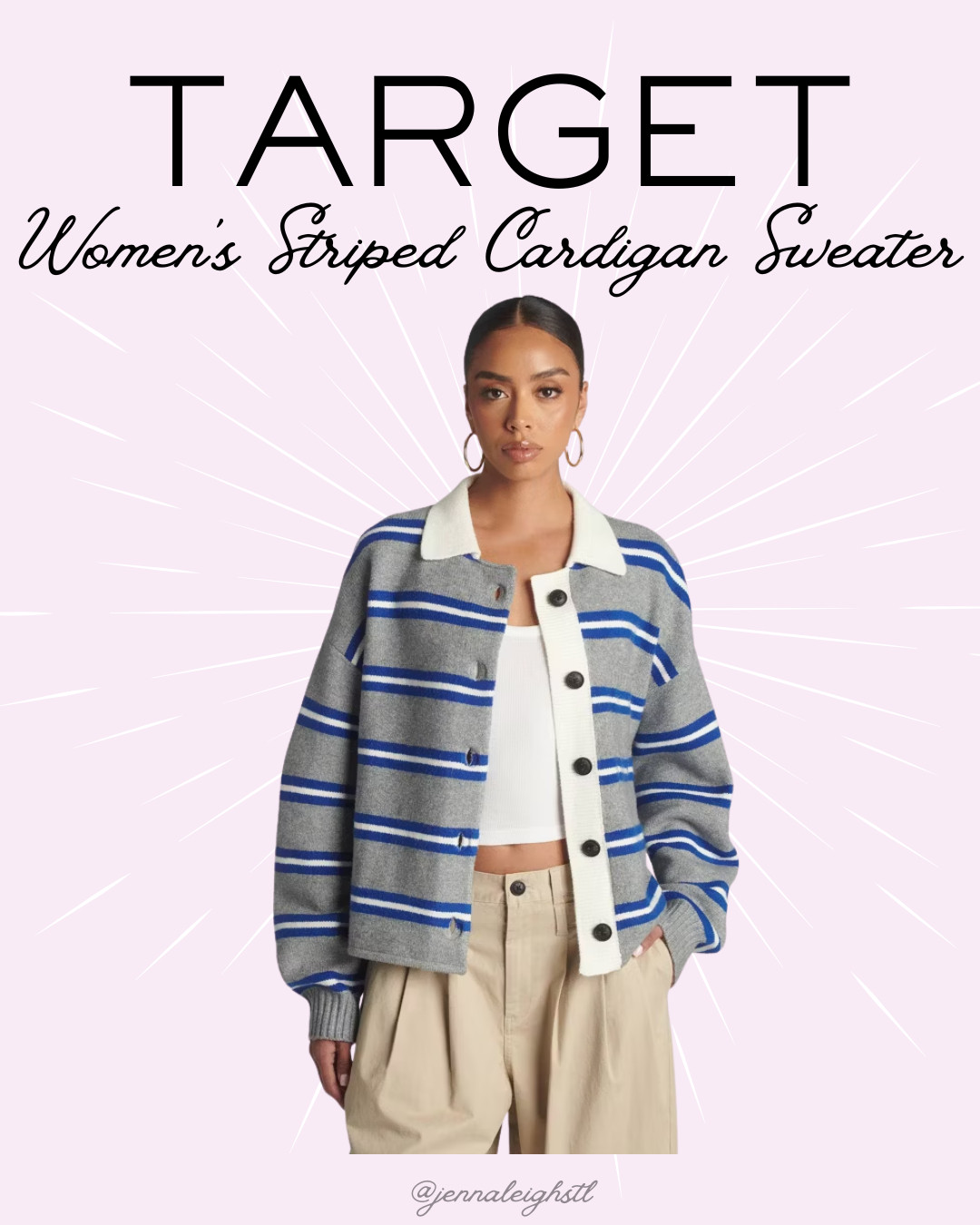 A classic cardigan with the cutest preppy vibe! This KBB by KAHLANA School Boy cardigan from Target has the perfect gray, blue, and white stripe combo. Such an easy piece for fall! 

 #LTKMidsize #LTKWorkwear #LTKTravel