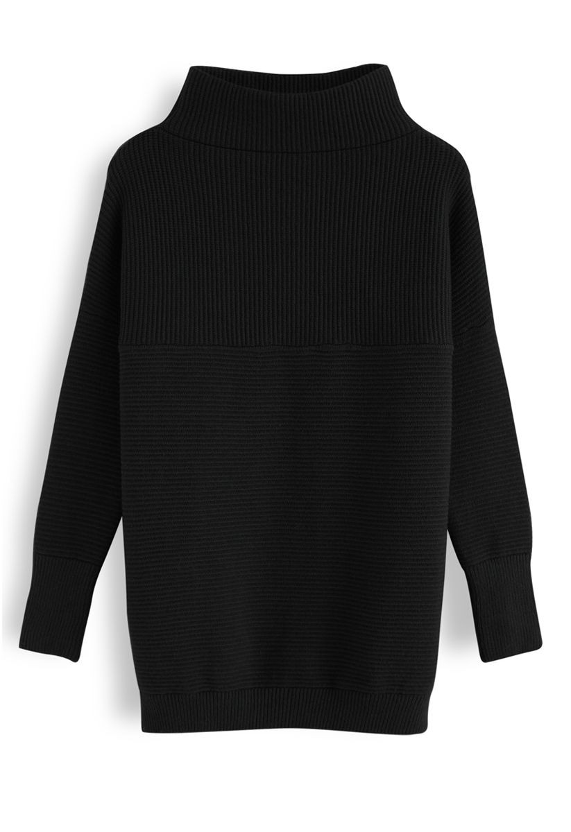 Cozy Ribbed Turtleneck Sweater in Black | Chicwish
