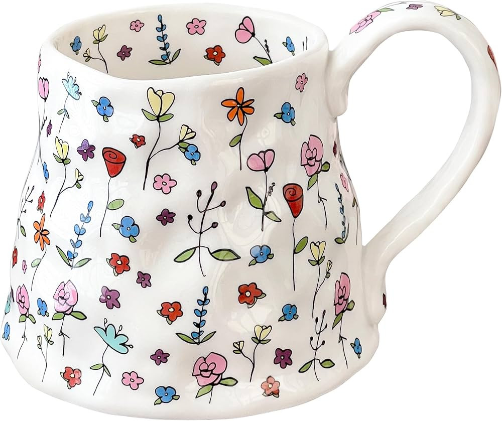 Large Ceramic Coffee Mug Cute Flower with Handmade Big Handle, 20oz Girly Pink Floral Tea Cup for... | Amazon (US)