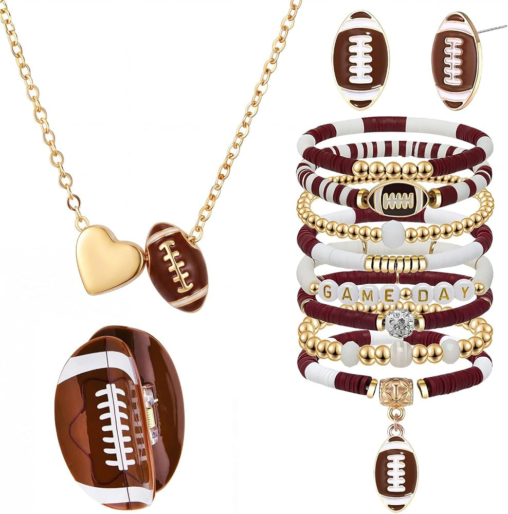 8 Pcs Football Jewelry Set Football Earrings for Women | Amazon (US)