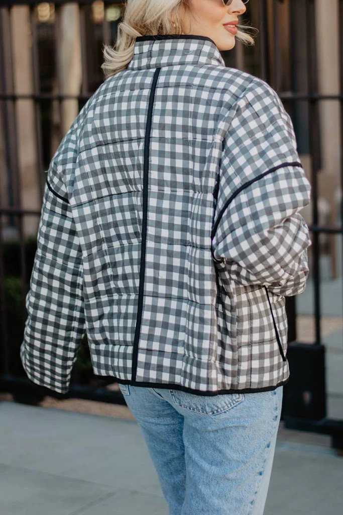 Black & White Checkered Lightweight Quilted Jacket | Katydid.com