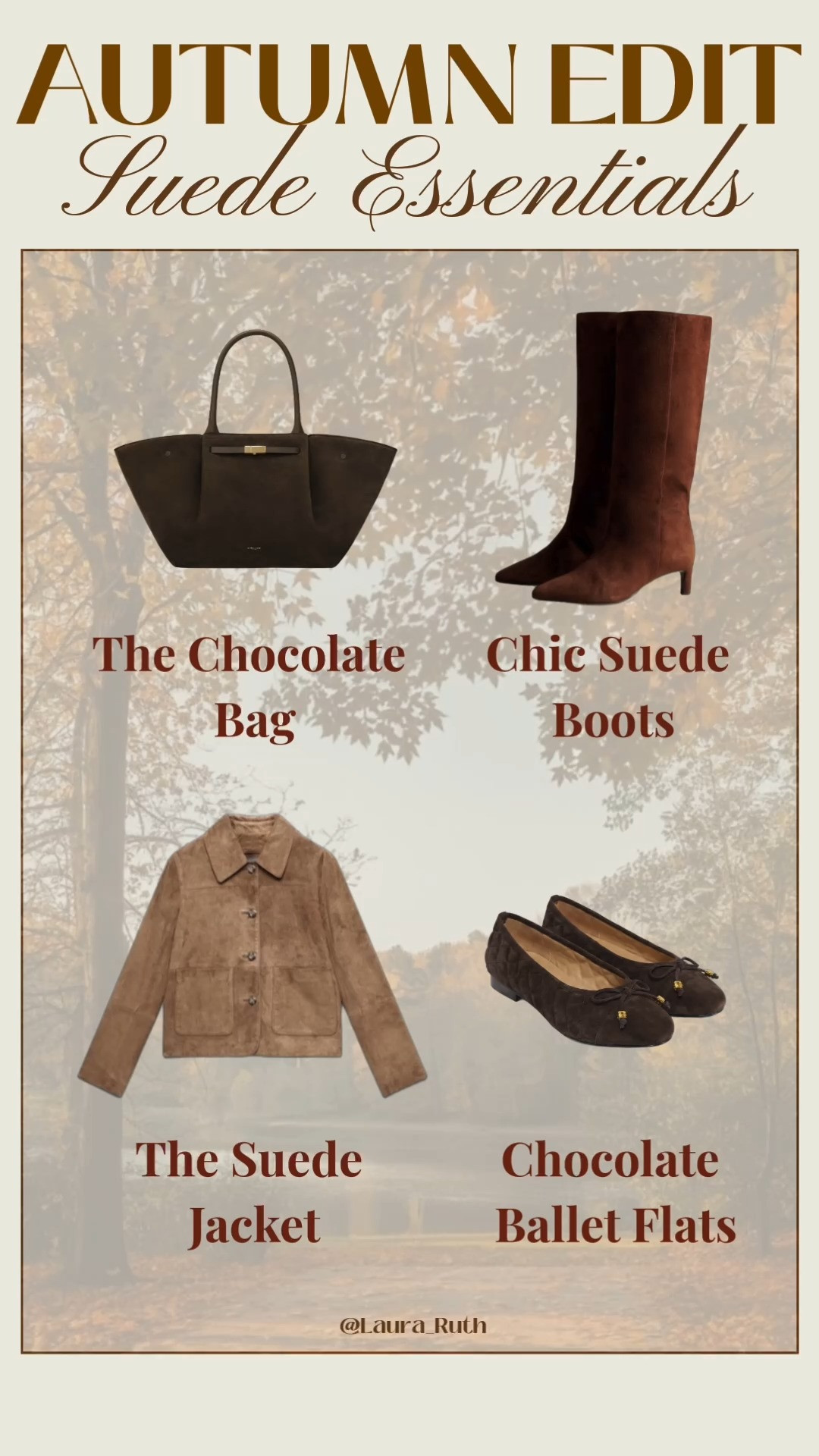 Suede Season - The Autumn Must Haves Worth Investing In 🤎🍂👜

If you’re investing in just a few pieces this autumn, make them suede. These are the four I think will earn their place in your wardrobe season after season:

🤎 Chocolate suede bag
🤎 Suede boots
🤎 Suede jacket
🤎 Chocolate suede ballet flats

The rich chocolate tones and soft suede texture instantly make an outfit feel more autumnal, while each piece is versatile enough to wear well beyond one season. 

 #LTKuk #LTKautumn #LTKbag