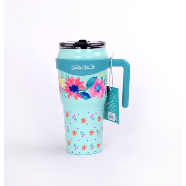 The Pioneer Woman 40oz Stainless Steel Insulated Roadster Tumbler Teal Fresh Floral | Walmart (US)