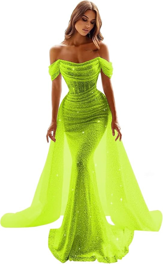 Sparkly Sequins Mermaid Prom Dresses for Women 2025 Off Shoulder Long Formal Evening Dress Detach... | Amazon (US)