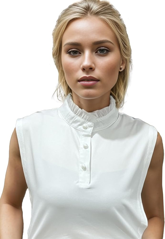 Elastic Knit Fake Collar Chiffon Pleated Lace Ruffle Collar Trim and Faux Pearl Buttons Dickey Co... | Amazon (US)