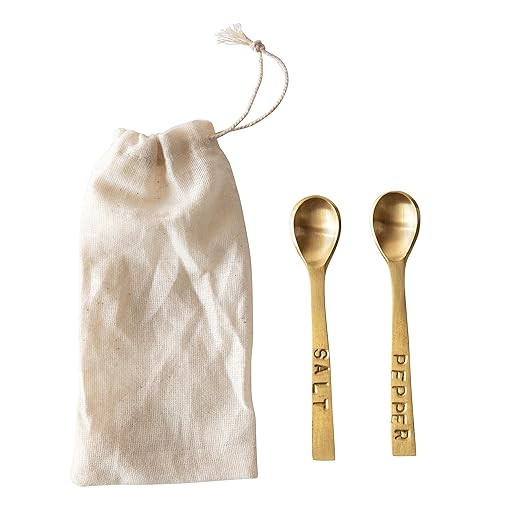 Metal "Salt" & "Pepper" Spoons in Drawstring Bag, Brass Finish, Set of 2 | Amazon (US)