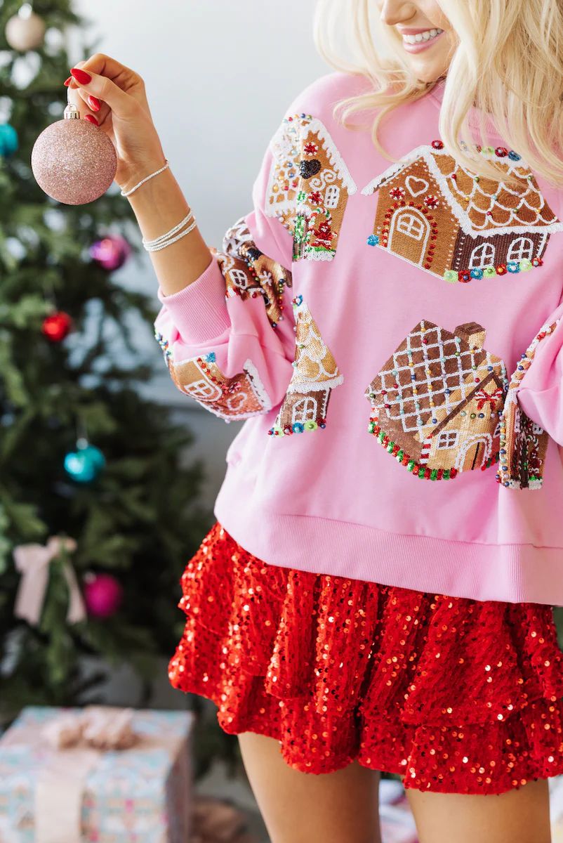 Queen Of Sparkles Gingerbread House Sweatshirt - Pink | The Impeccable Pig