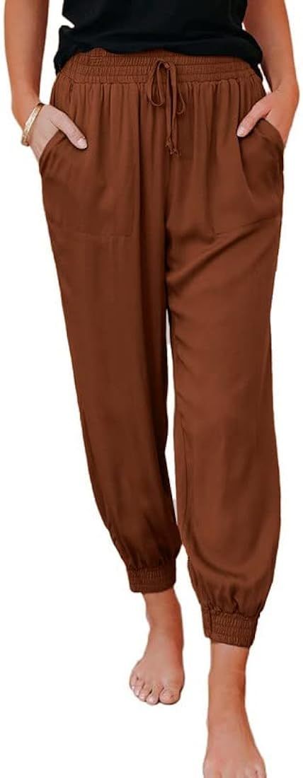 Dokotoo Womens 2023 Soft Casual Drawstring Tie Elastic Waist Loose Jogger Pants with Pockets | Amazon (US)