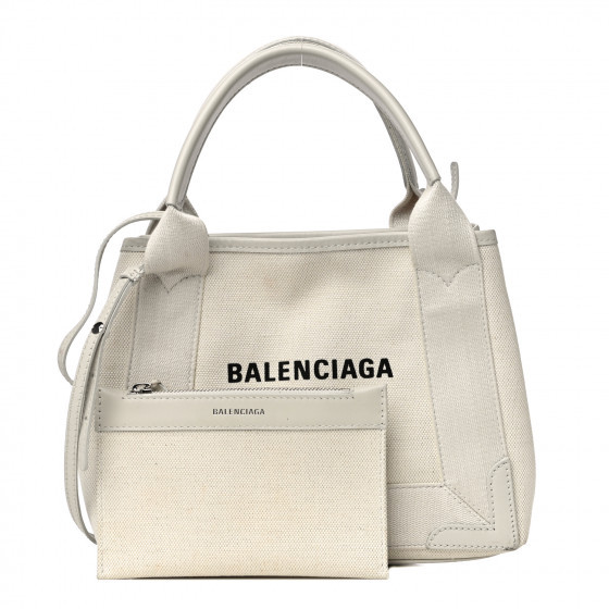 BALENCIAGA Cotton Canvas Calfskin Navy Cabas XS Natural | FASHIONPHILE (US)