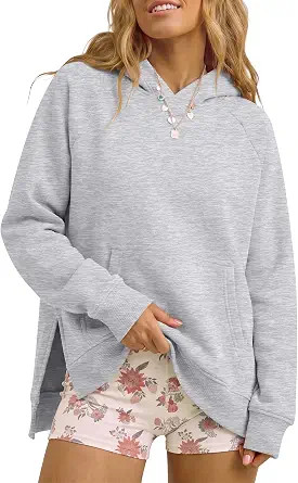 ANRABESS Womens Oversized Hoodies Slit Side Sweatshirts | Long Sleeve Fleece Pullover,Comfy Hoode... | Amazon (US)