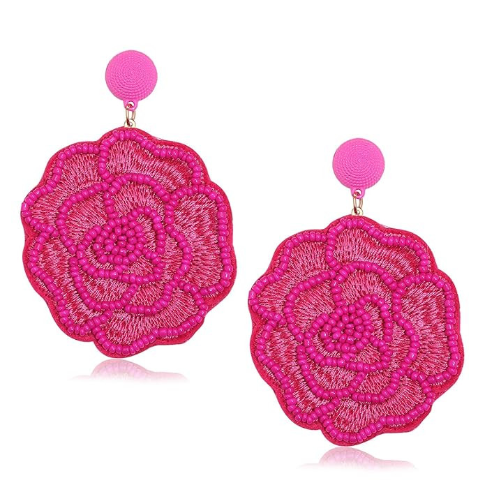 HEIDKRUEGER Statement Beaded Earrings Bohemian Handmade Bead Round Drop Dangle Earrings Oversized... | Amazon (US)