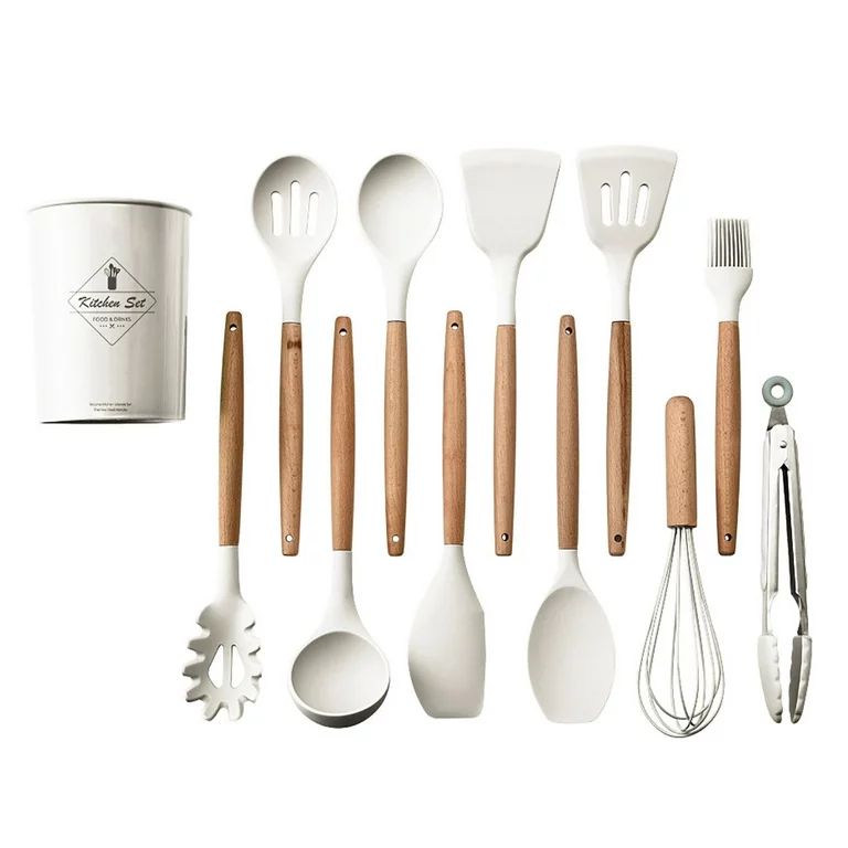 SDJMa Silicone Kitchen Utensils Set | White Kitchen Utensils with Holder (11 PC) - Non Stick Kitc... | Walmart (US)