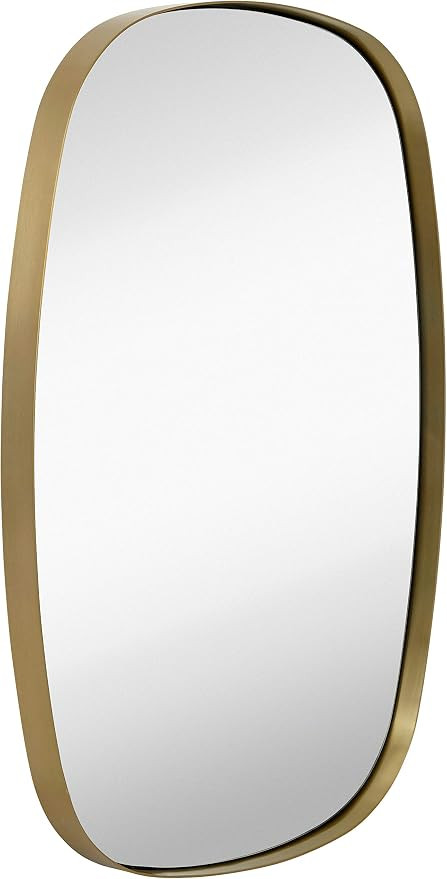 Hamilton Hills Large Gold Oval Mirror - Brushed Metal Frame with Rounded Corners - Contemporary D... | Amazon (US)