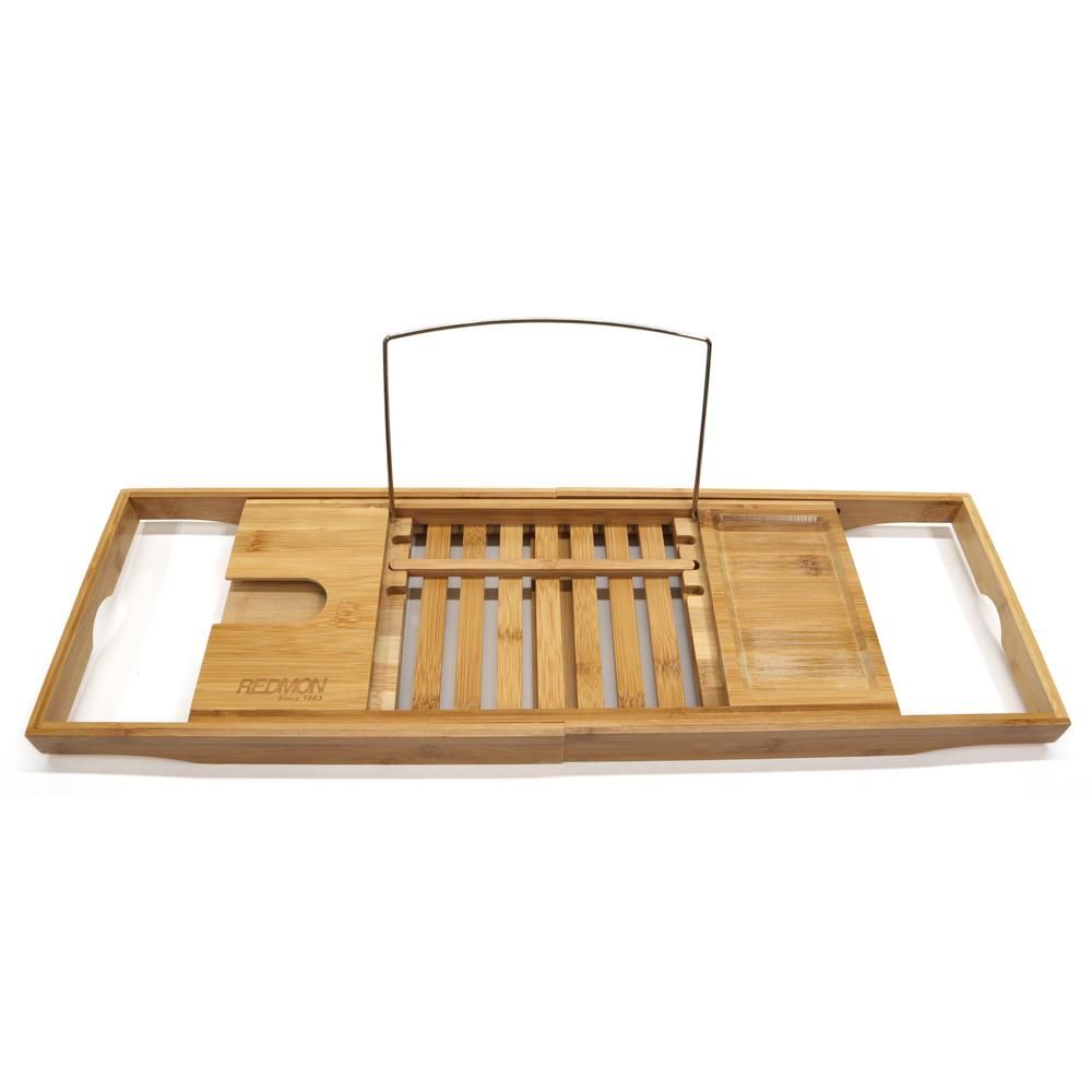 Redmon Expandable Bamboo Bath Caddy Tray | The Home Depot