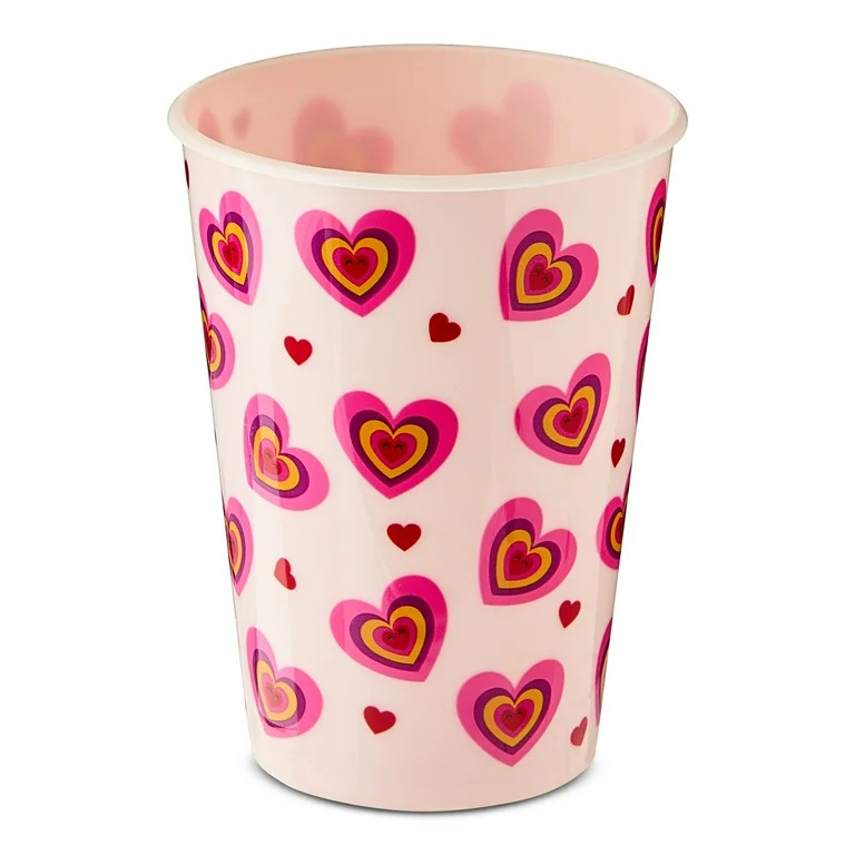 13 oz Hearts Plastic Kiddie Cup with Lid and Straw, Pink and Red, Valentine's Day by Way To Celeb... | Walmart (US)