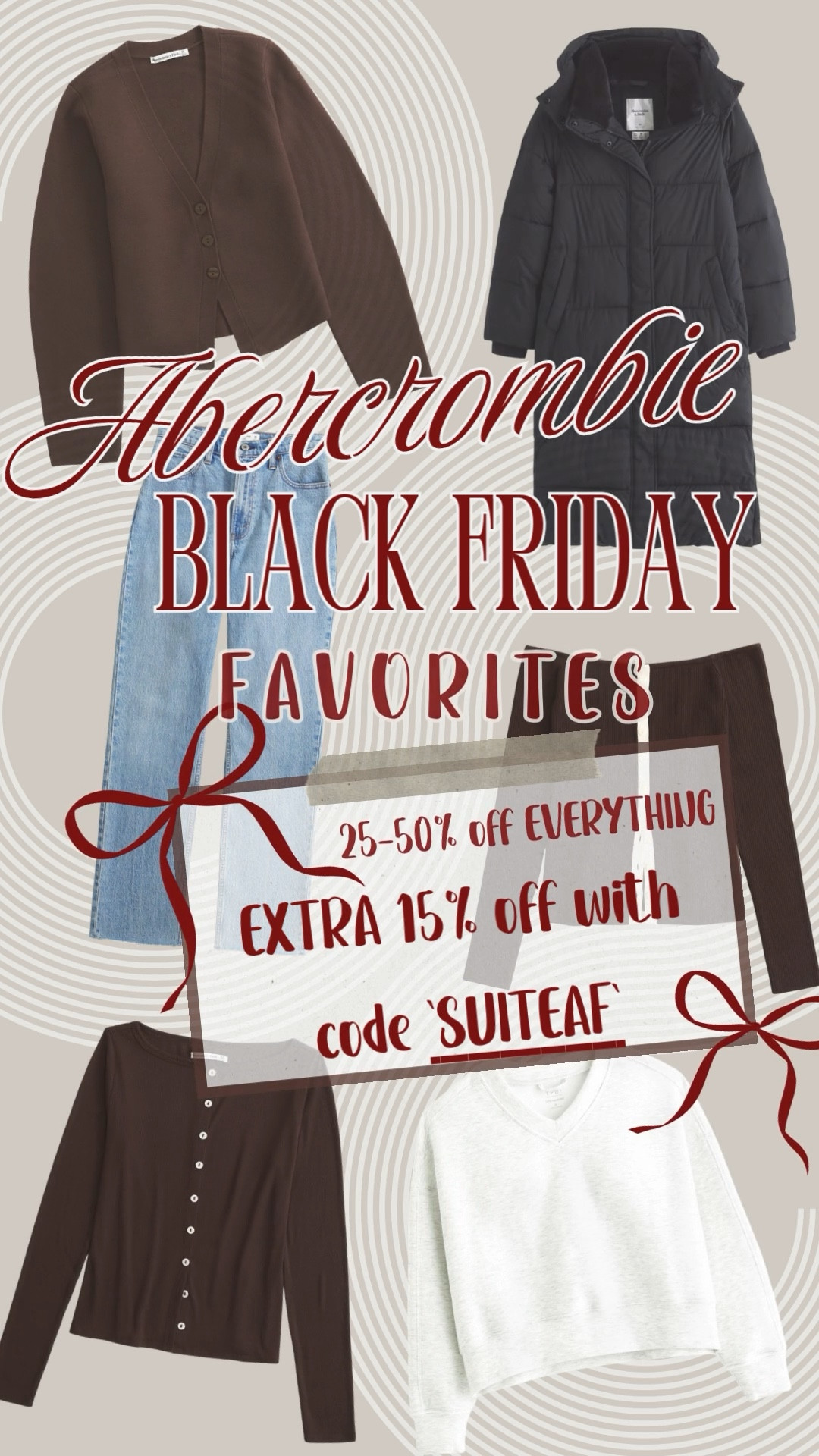 #abercrombiepartner Abercrombie Black Friday is officially live, just in time for sweater weather!! 
 @abercrombie #AbercrombiePartner #sweaterweather 🎄❄️

Sweater weather = my favorite season

https://community.abercrombie.com/s/taylorjgorz

Sale: 25-50% off EVERYTHING!! Offer valid from November 24th- December 1st

Use stackable code: "SUITEAF" for an extra 15% off!! 

* 25-50% Off Everything: *Offer valid in stores and online from 11/24/2025-12/1/2025 in US/CA. Excludes clearance and gift cards. Online price reflects discount.
* 15% Off Stackable Code: **Use code SUITEAF to get an additional 15% off everything in stores and online at checkout from 11/24/2025-12/1/2025 in US/CA. Excludes clearance and gift cards. See details online.


#LTKCyberWeek #LTKHoliday #LTKSaleAlert