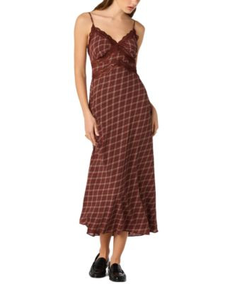 Astr the Label Women's V-Neck Carin Dress - Wine Plaid | Macy's