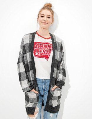AE Oversized Plaid Cardigan | American Eagle Outfitters (US & CA)