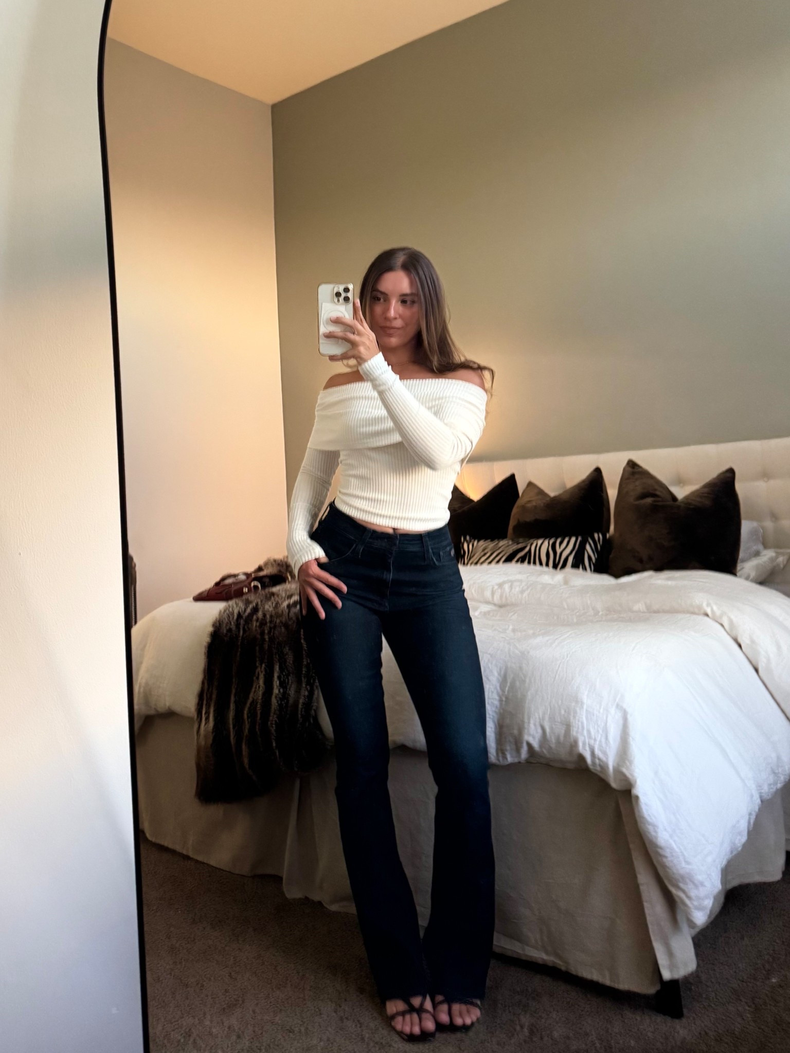 I got this sweater a year ago but linked several that are almost identical, especially the first! And the jeans I found consignment shopping & are the AG bootcut jeans 🫶🏽 all 3 jean brands I’ve tried and are the perfect fit at the waist with stretch 