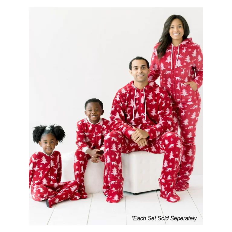 SleepytimePjs Family Matching Fleece Cranberry Deer Onesie Hooded Footed Pajama | Walmart (US)