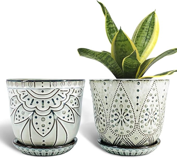 Gepege 6 Inch Beaded Ceramic Planter Set of 2 with Drainage Hole and Saucer for Plants, Indoor-Ou... | Amazon (US)