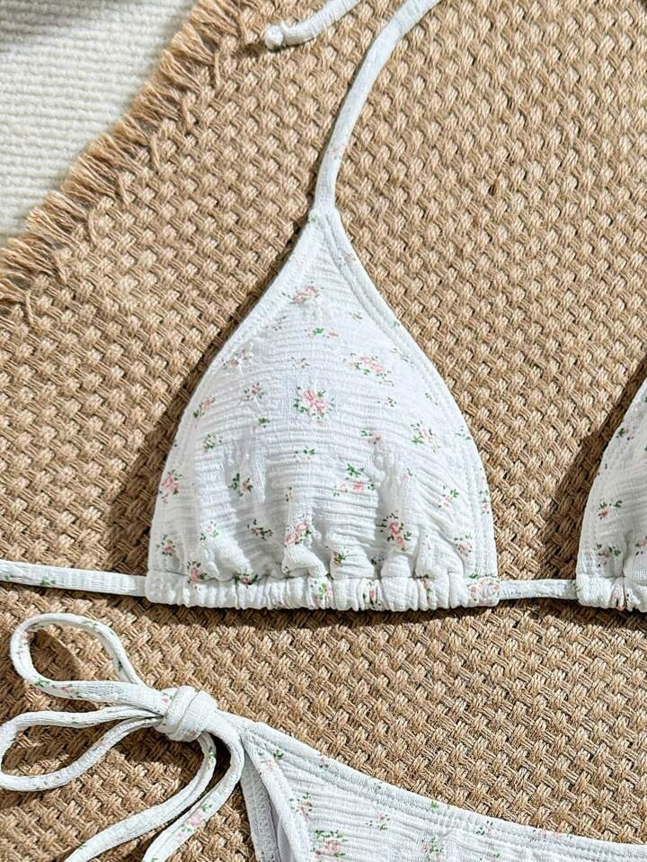 Swim Mod 2025 New Summer Ditsy Floral Bikini And Tote Bag 2 Pieces Swimwear Set For Women, Beach/Vacation | SHEIN