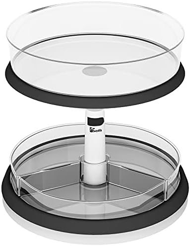 2-Tier Lazy Susan Turntable and Height Adjustable Cabinet Organizer with 1x Large Bin and 3 x Divide | Amazon (US)