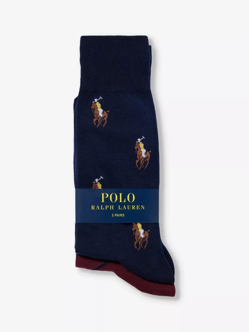 Logo-embroidered stretch cotton-blend socks pack of two | Selfridges