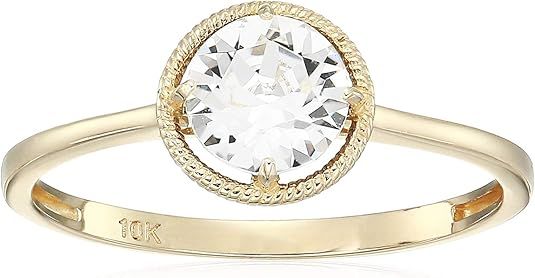 10k Gold Round-Cut Birthstone Ring made with Swarovski Crystal | Amazon (US)