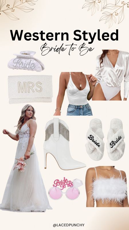 Wedding | Western Wedding | Bride to Be | White Dresses | Cowgirl Boots | Bridal Slippers | Bodysuit 

#LTKshoecrush #LTKwedding #LTKcurves