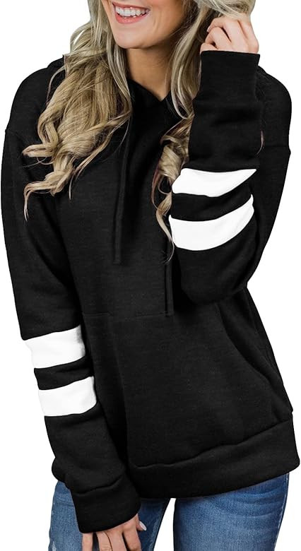 CHICZONE Pullover Hoodies for Women Long Sleeve Color Block Stripe Drawstring Hooded Sweatshirt w... | Amazon (US)