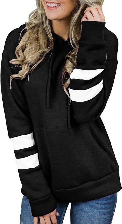 CHICZONE Pullover Hoodies for Women Long Sleeve Color Block Stripe Drawstring Hooded Sweatshirt w... | Amazon (US)
