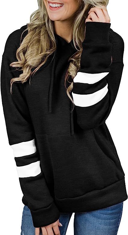 CHICZONE Pullover Hoodies for Women Long Sleeve Color Block Stripe Drawstring Hooded Sweatshirt w... | Amazon (US)