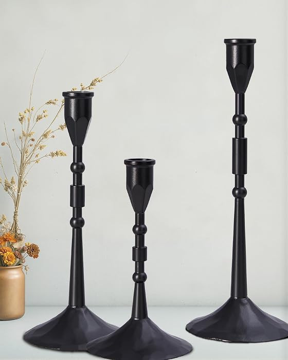 YOUTUOY Handmade Vintage Taper Candle Holders Set, Black | Amazon (US)