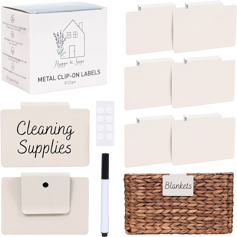 Hygge & Sage: Metal Bin Labels for Home Organization | Non-Slip Basket Labels Clip On for Storage... | Amazon (US)