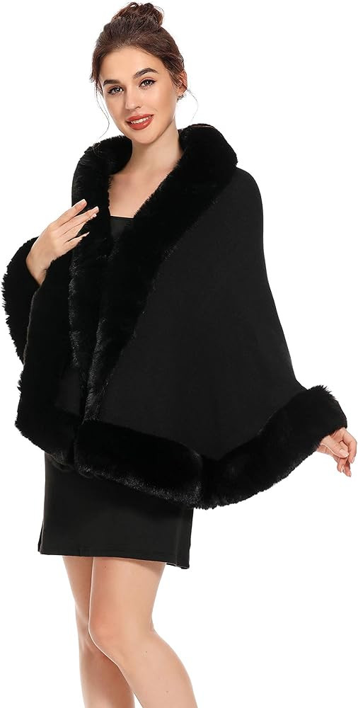 ZLYC Women Winter Faux Fur Shawl Stole Warm Wrap Cape | Amazon (US)