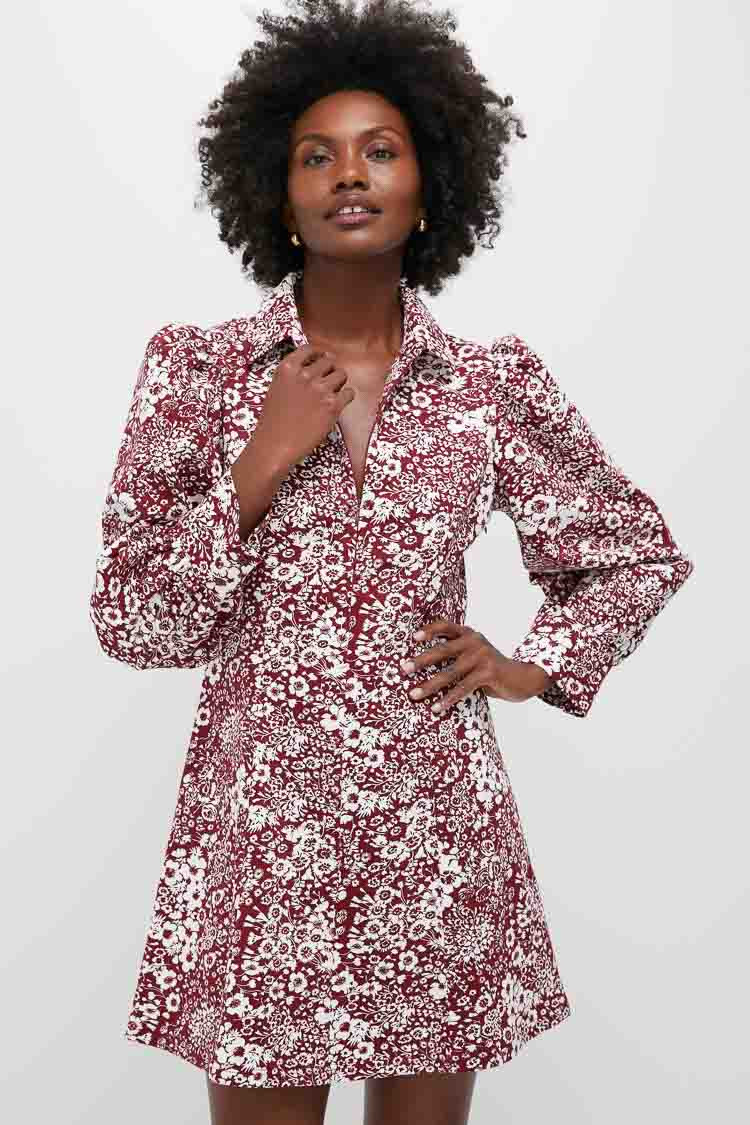 Maroon Floral Front Zip Begonia Mini Dress | Tuckernuck (US)