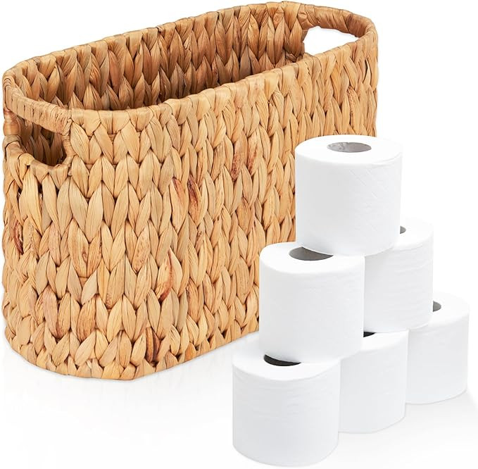 Wicker Toilet Paper Holder Stand, 6 Rolls Wicker Toilet Paper Storage Basket for Bathroom, Natura... | Amazon (US)