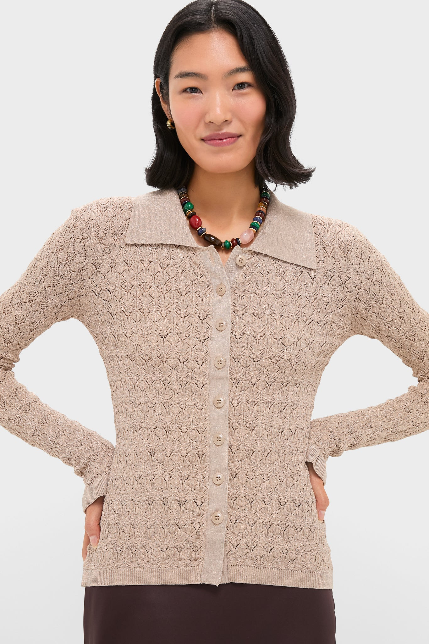 Champagne Ruby Knit Long Sleeve Polo | Tuckernuck (US)