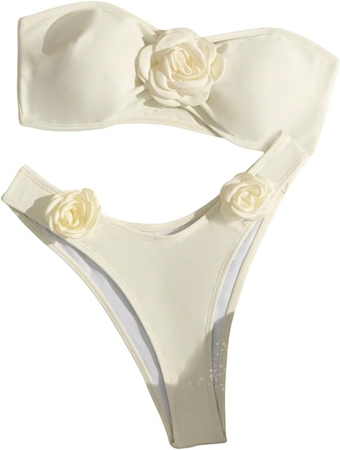 SHENHE Women's 2 Piece Swimsuits High Waist Appliques Bandeau Sexy Bikini Set | Amazon (US)
