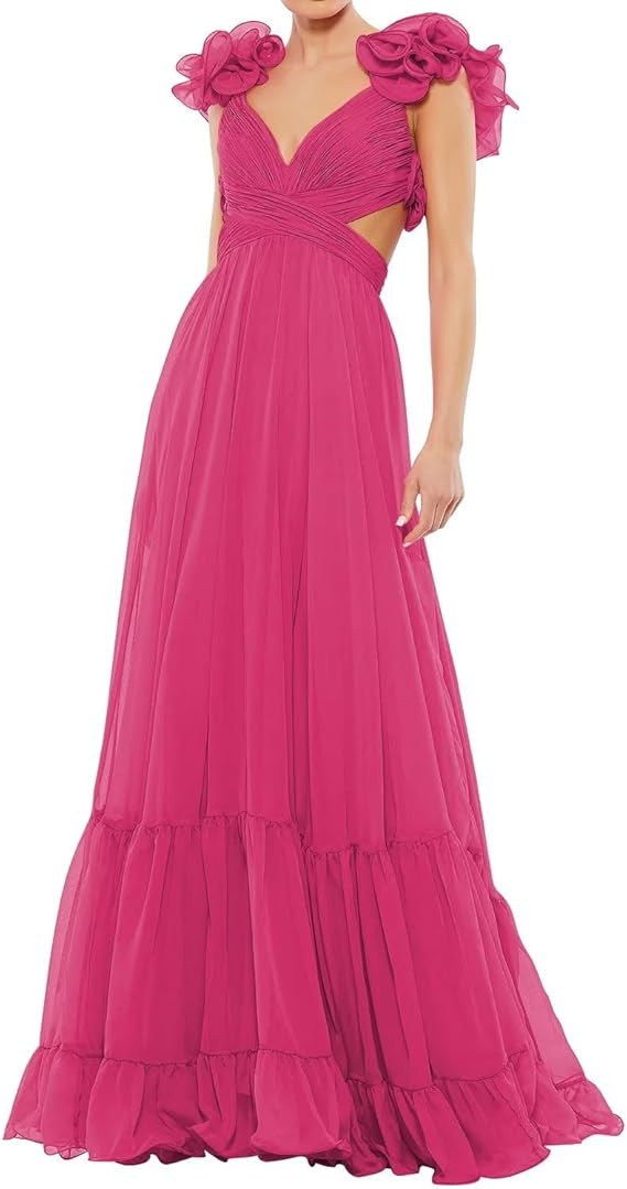 SHSUREVE Chiffon Ruffle Prom Dresses Long for Women A Line Bridesmaid Dresses Tiered Backless For... | Amazon (US)